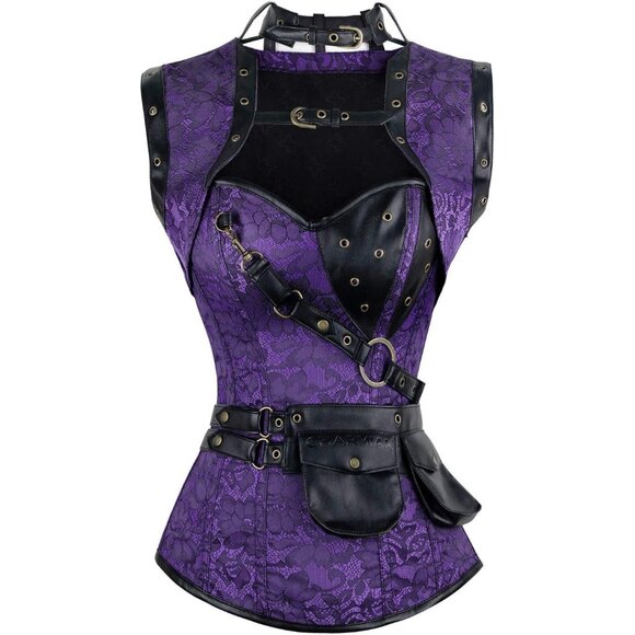 Women First Purple Steampunk Vintage Spiral Steel Boned Corset Bustier - Picture 1 of 7